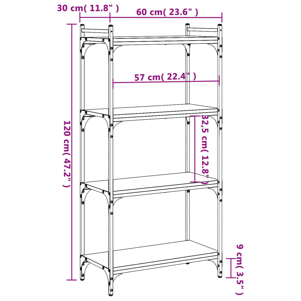 Libreria a 4 Ripiani Rovere Fumo 60x30x120 cm Legno Multistrato