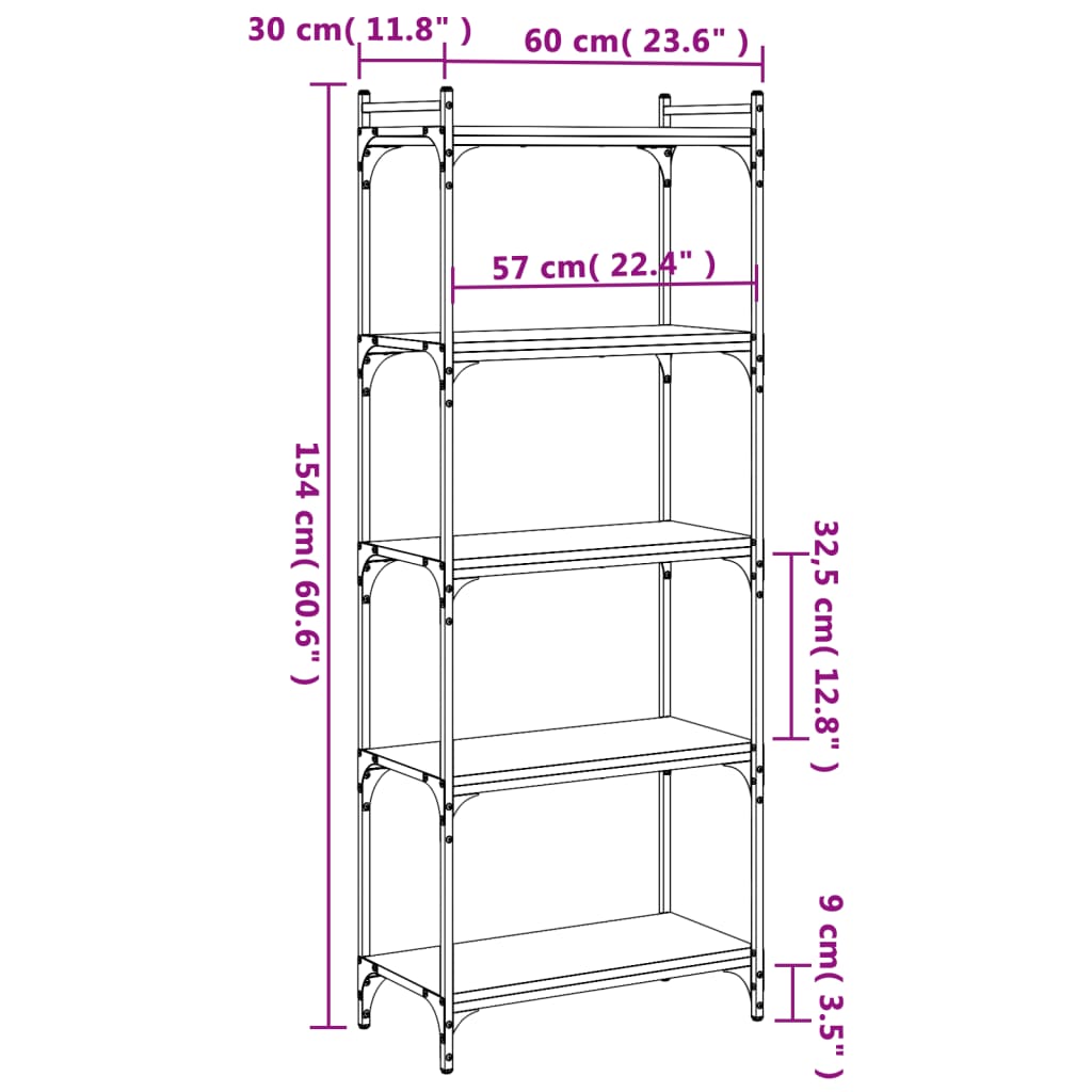 Libreria 5 Ripiani Grigio Sonoma 60x30x154cm Legno Multistrato | homemem39