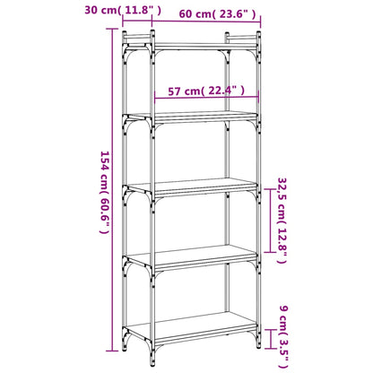 Libreria 5 Ripiani Grigio Sonoma 60x30x154cm Legno Multistrato | homemem39