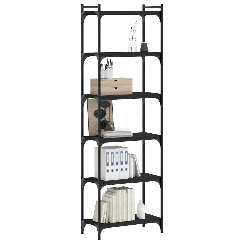 Libreria a 6 Ripiani Nera 60x30x188 cm in Legno Multistrato | homemem39