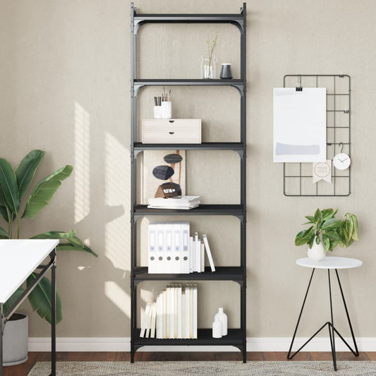 Libreria a 6 Ripiani Nera 60x30x188 cm in Legno Multistrato | homemem39