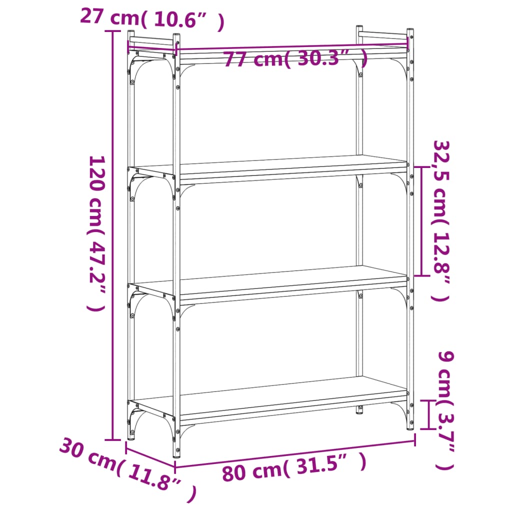 Libreria a 4 Ripiani Rovere Fumo 80x30x120 cm Legno Multistrato