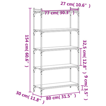 Libreria a 5 Ripiani Rovere Fumo 80x30x154 cm Legno Multistrato | homemem39