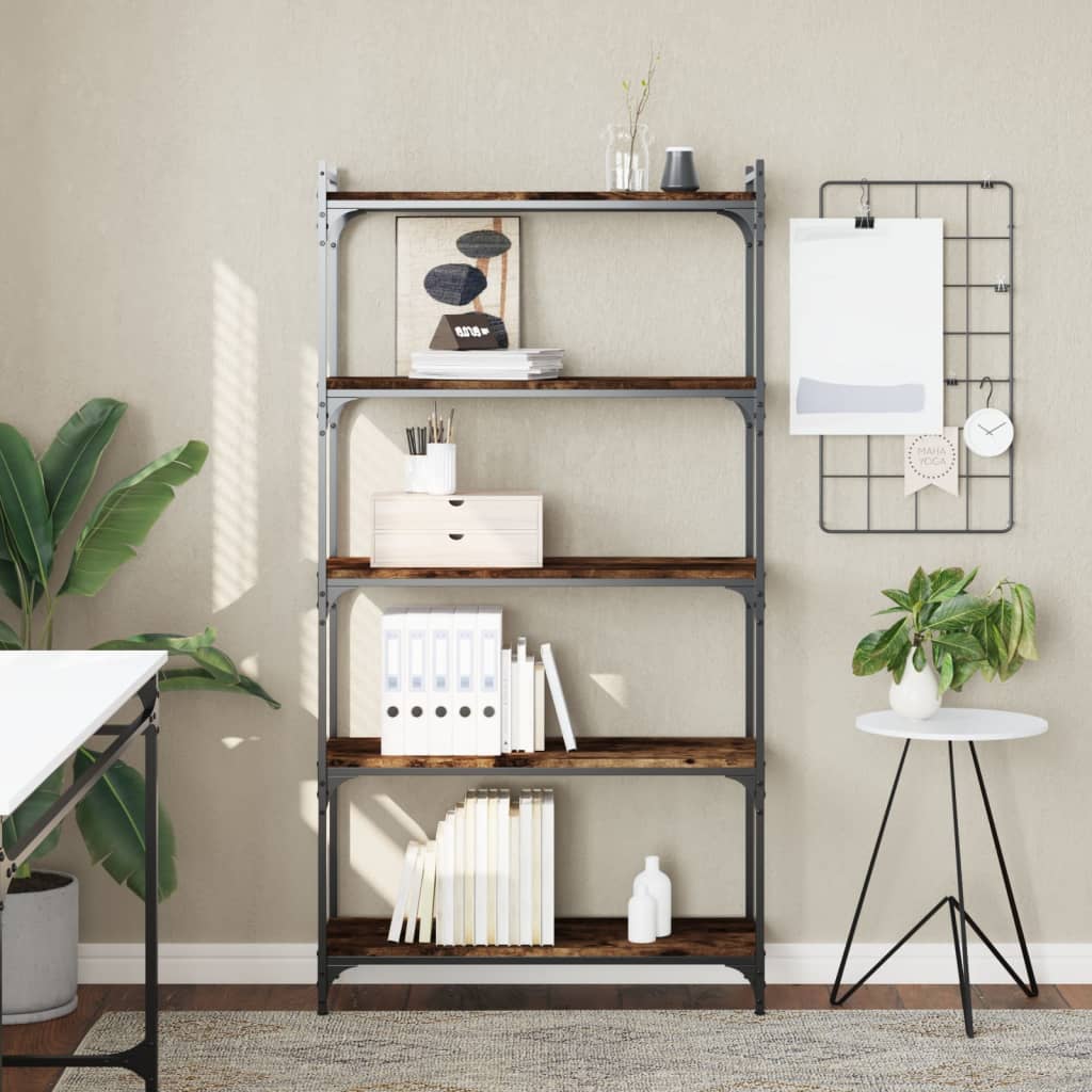 Libreria a 5 Ripiani Rovere Fumo 80x30x154 cm Legno Multistrato | homemem39