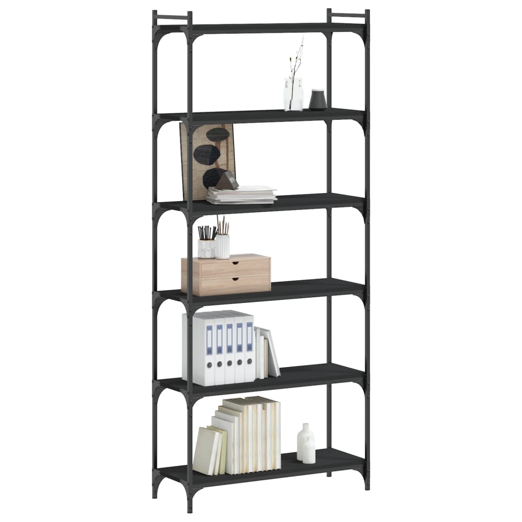 Libreria a 6 Ripiani Nera 80x30x188 cm in Legno Multistrato | homemem39