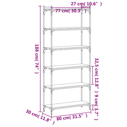 Libreria a 6 Ripiani Nera 80x30x188 cm in Legno Multistrato | homemem39