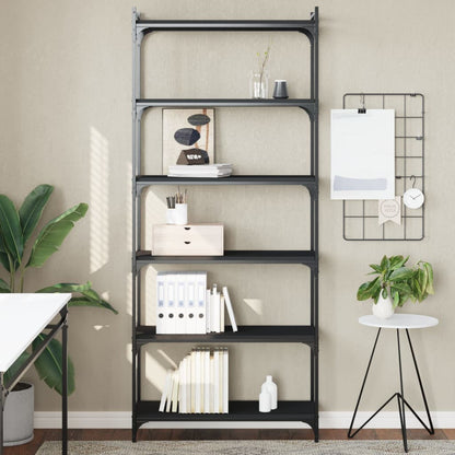 Libreria a 6 Ripiani Nera 80x30x188 cm in Legno Multistrato | homemem39