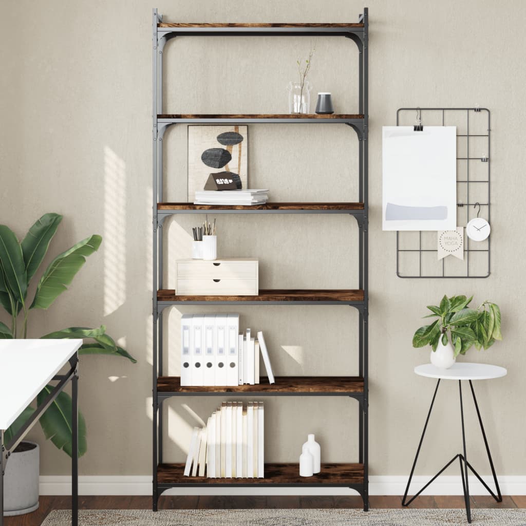 Libreria a 6 Ripiani Rovere Fumo 80x30x188 cm Legno Multistrato | homemem39