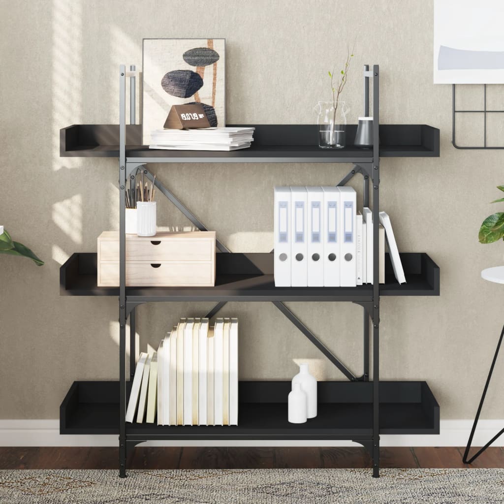 Libreria a 3 Ripiani Nera 100x33x108,5 cm in Legno Multistrato | homemem39