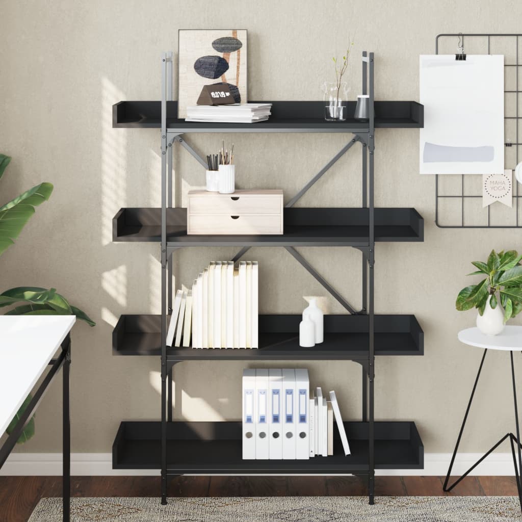Libreria a 4 Ripiani Nera 100x33x145,5 cm in Legno Multistrato | homemem39
