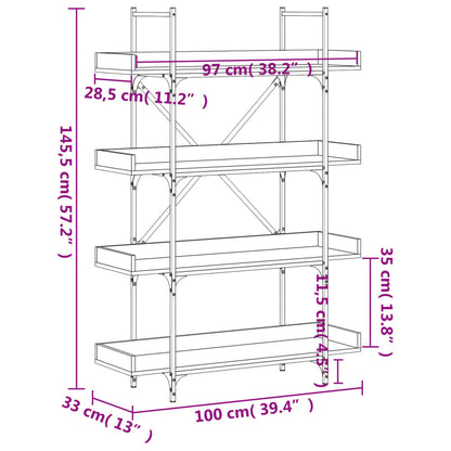 Libreria a 4 Ripiani Nera 100x33x145,5 cm in Legno Multistrato | homemem39