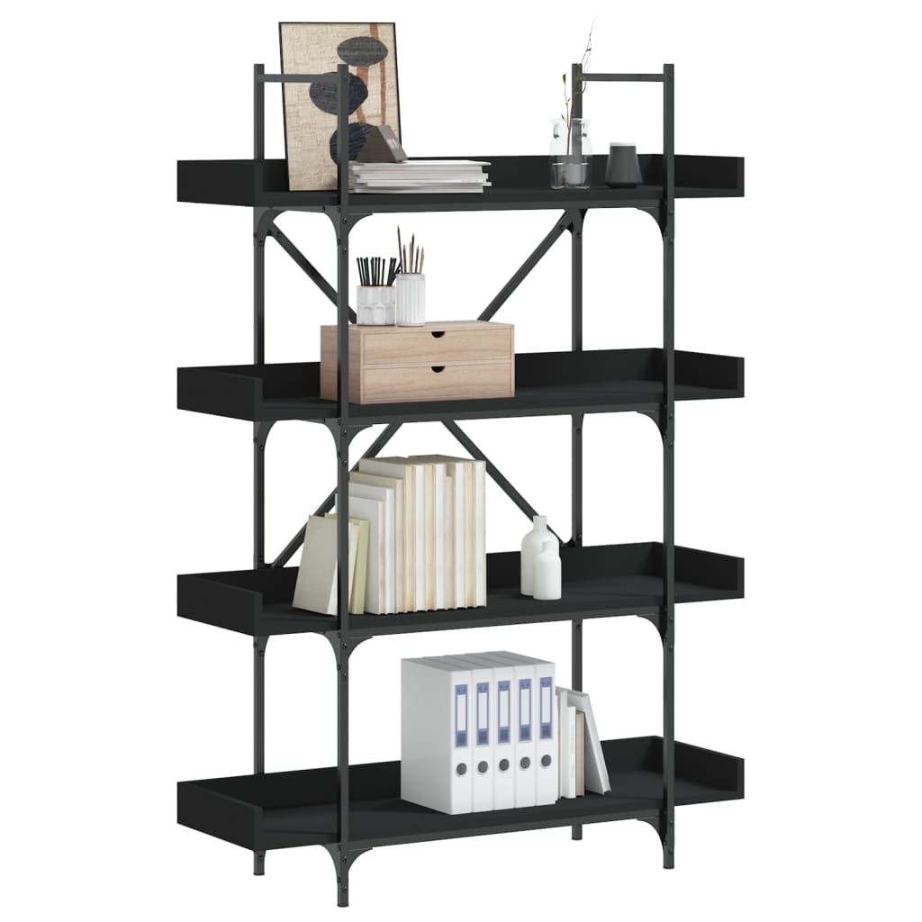 Libreria a 4 Ripiani Nera 100x33x145,5 cm in Legno Multistrato | homemem39