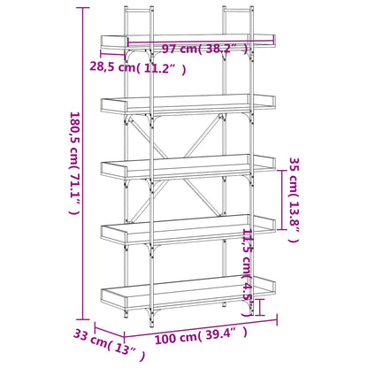 Libreria 5 Ripiani Grigio Sonoma 100x33x180,5 Legno Multistrato | homemem39