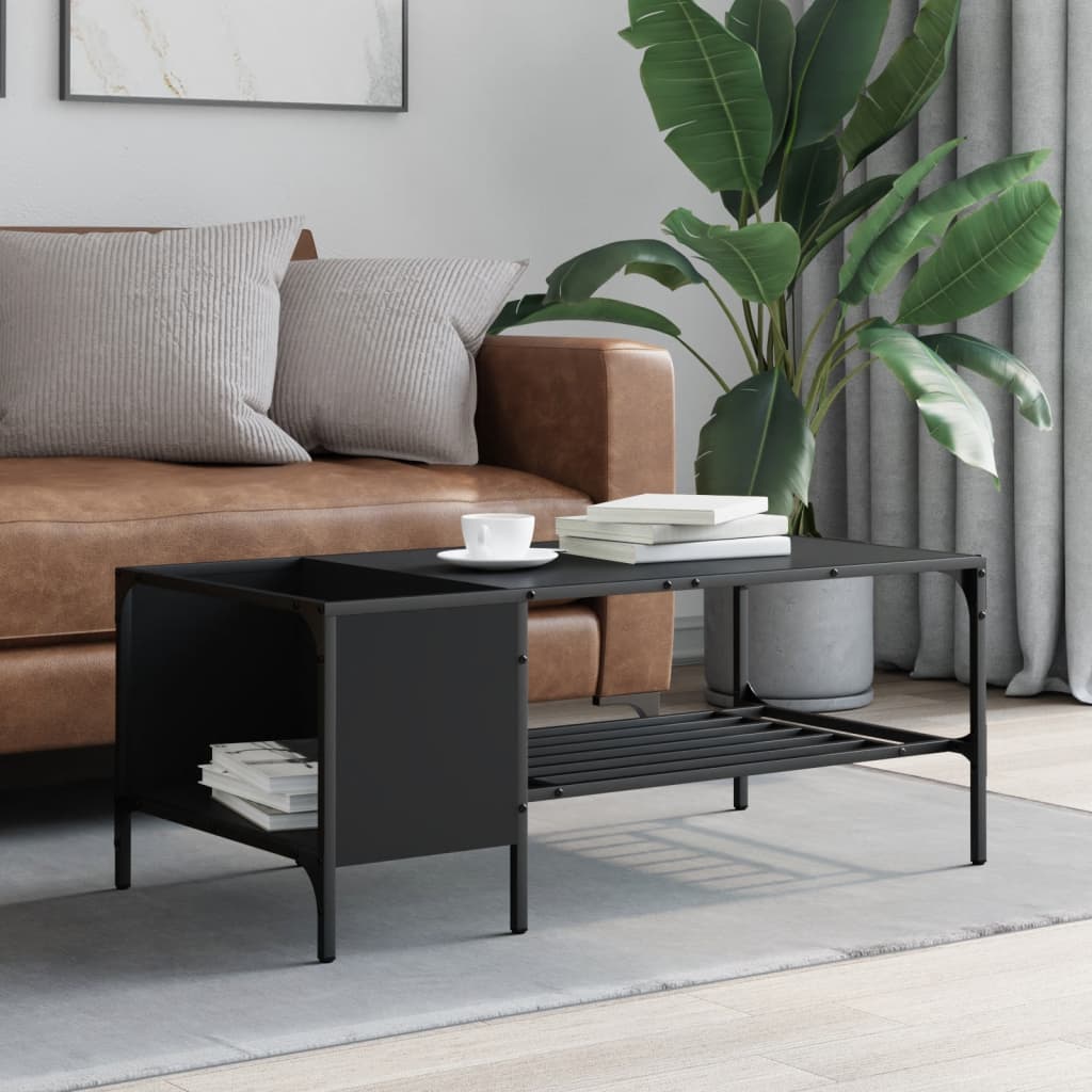 Tavolino Salotto con Ripiano Nero 100x51x40cm Legno Multistrato | homemem39