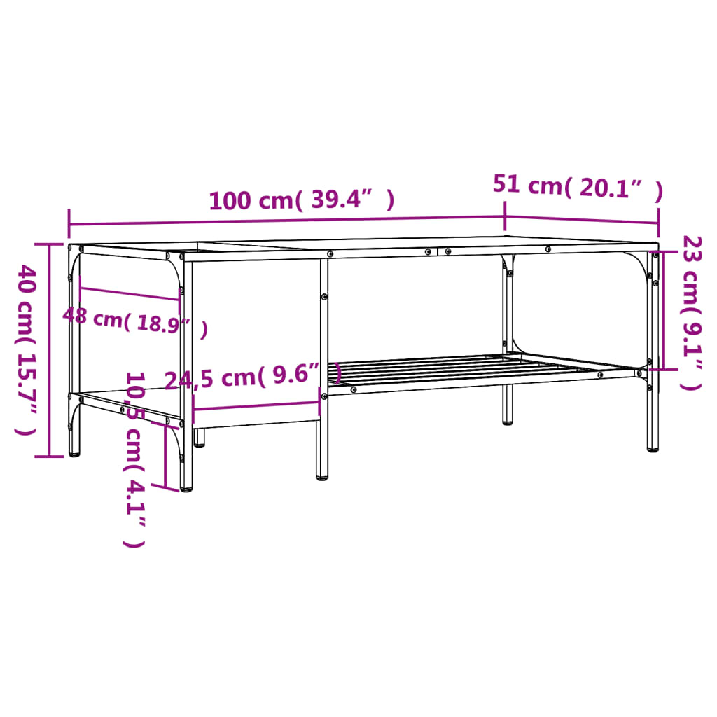 Tavolino Salotto con Ripiano Nero 100x51x40cm Legno Multistrato | homemem39