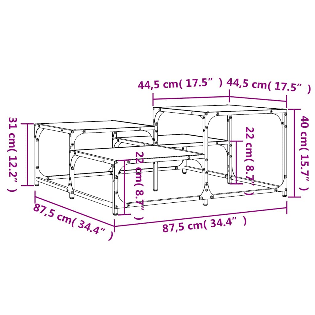 Tavolino da Salotto Nero 87,5x87,5x40 cm in Legno Multistrato | homemem39