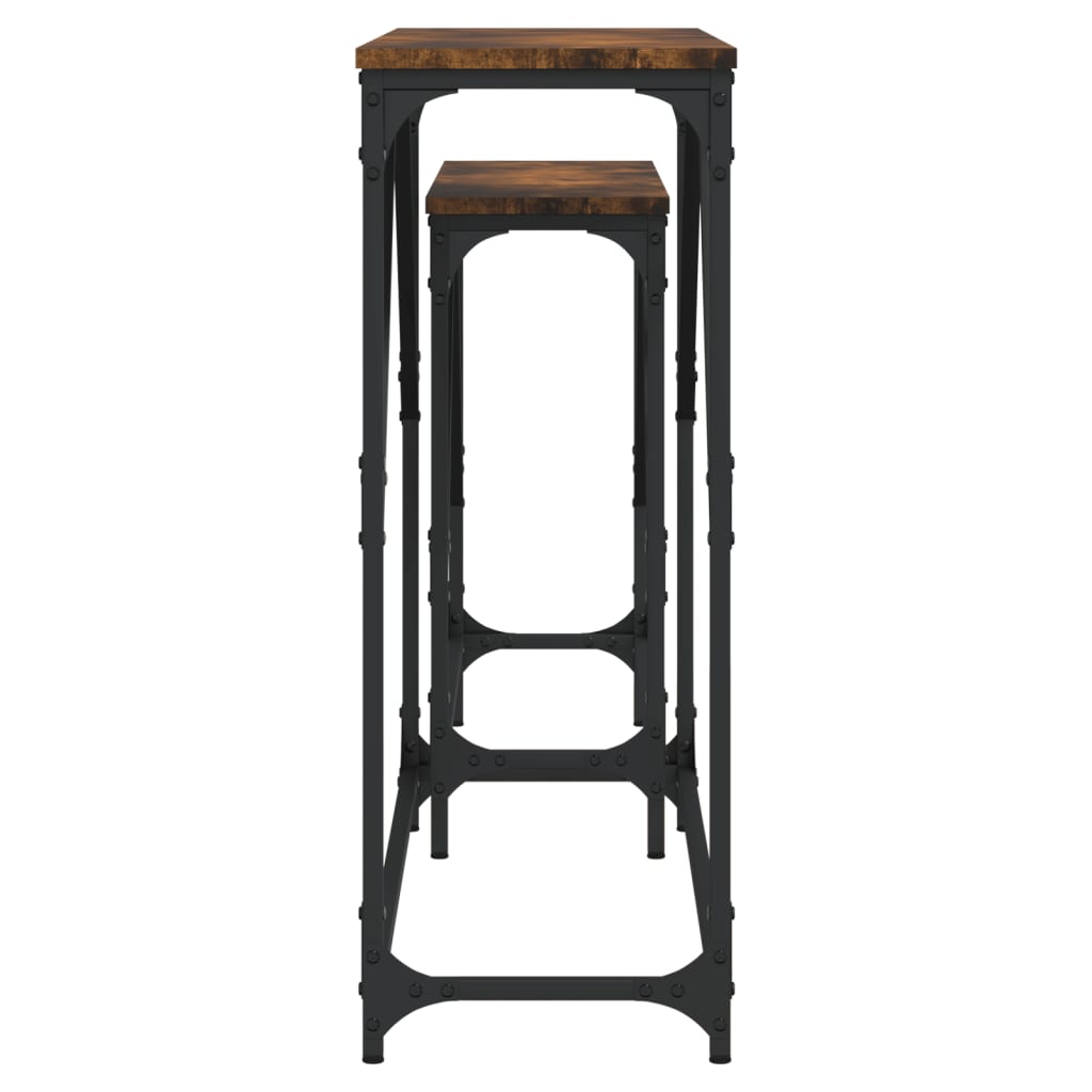 Tavoli Consolle Impilabili 2pz Rovere Fumo Legno Multistrato