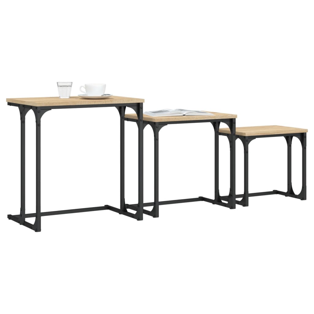 Tavolini Impilabili 3 pz Rovere Sonoma in Legno Multistrato | homemem39