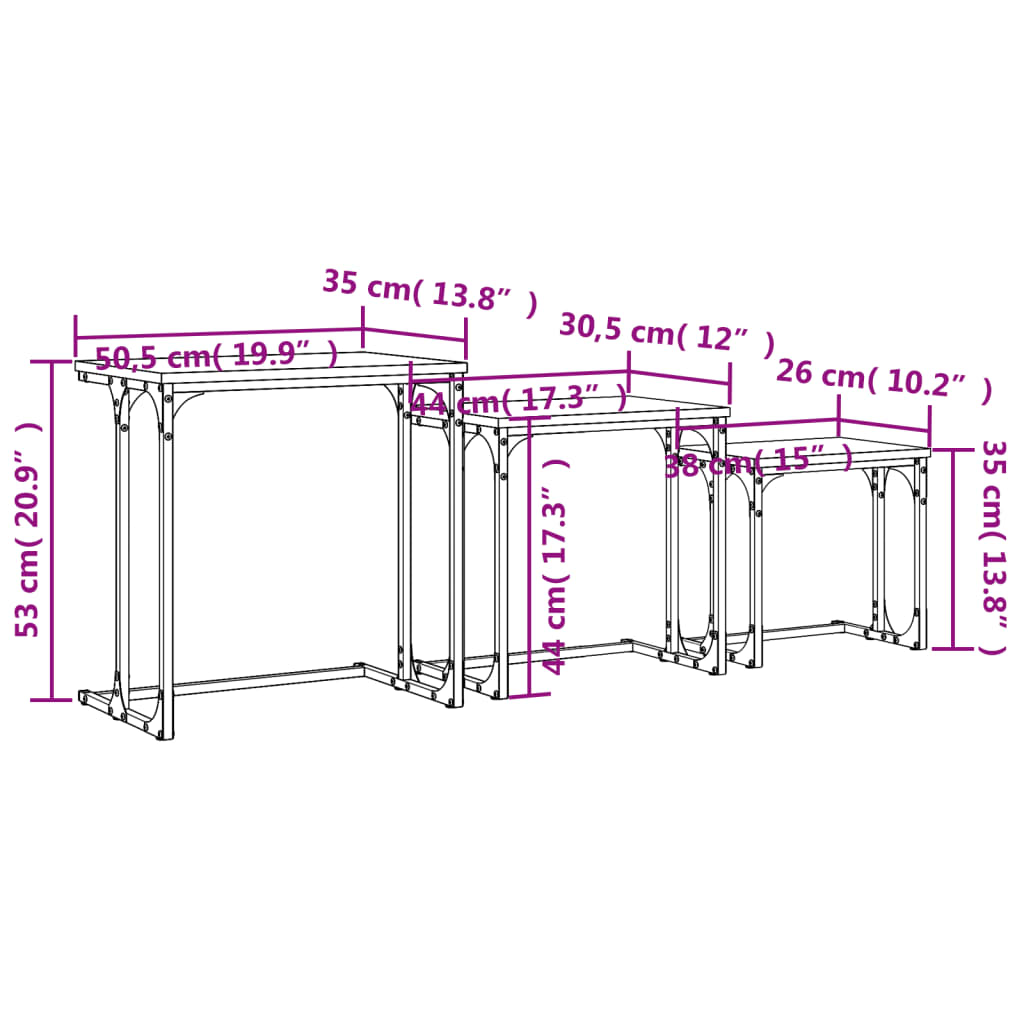 Tavolini Impilabili 3 pz Rovere Sonoma in Legno Multistrato | homemem39