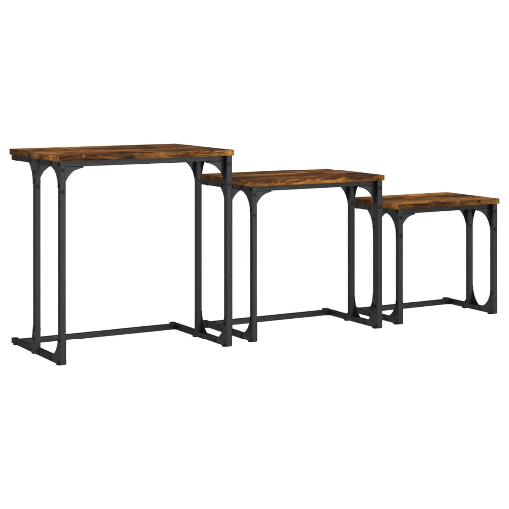 Tavolini Impilabili 3 pz Rovere Fumo in Legno Multistrato | homemem39