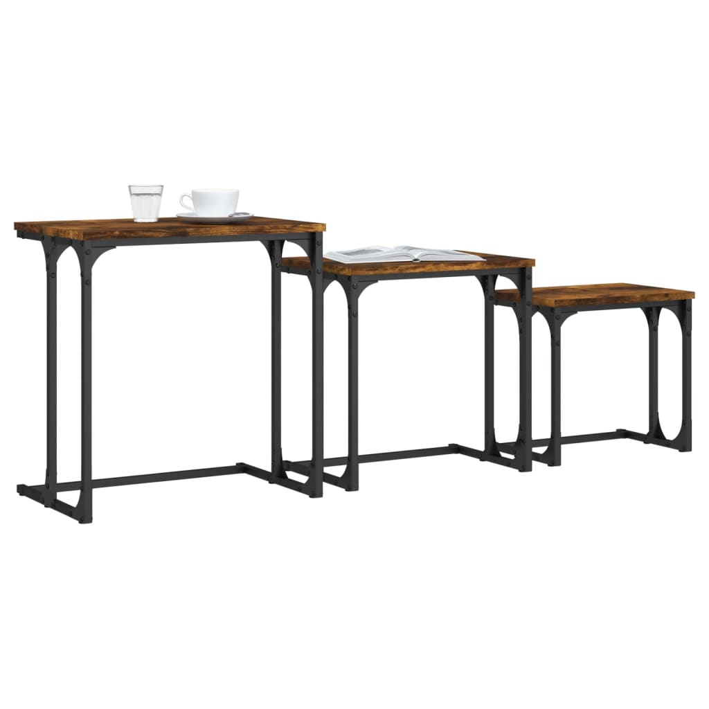 Tavolini Impilabili 3 pz Rovere Fumo in Legno Multistrato | homemem39
