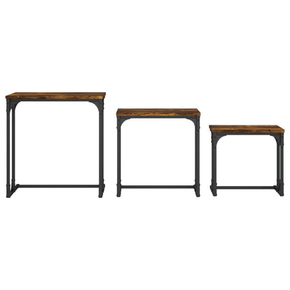 Tavolini Impilabili 3 pz Rovere Fumo in Legno Multistrato | homemem39
