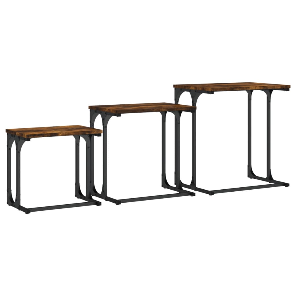 Tavolini Impilabili 3 pz Rovere Fumo in Legno Multistrato | homemem39