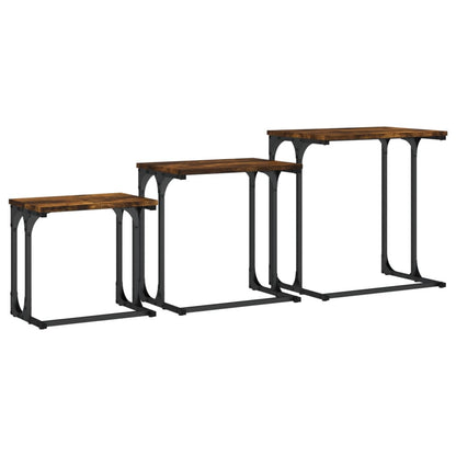 Tavolini Impilabili 3 pz Rovere Fumo in Legno Multistrato | homemem39