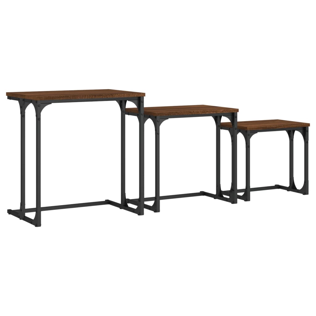 Tavolini Impilabili 3 pz Rovere Marrone in Legno Multistrato | homemem39