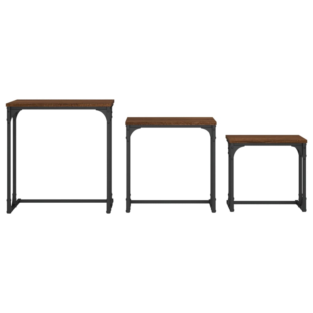 Tavolini Impilabili 3 pz Rovere Marrone in Legno Multistrato | homemem39