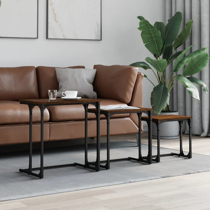 Tavolini Impilabili 3 pz Rovere Marrone in Legno Multistrato | homemem39