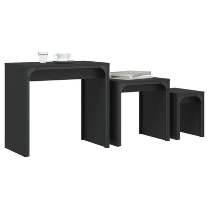 Tavolini Impilabili 3 pz Neri in Legno Multistrato | homemem39