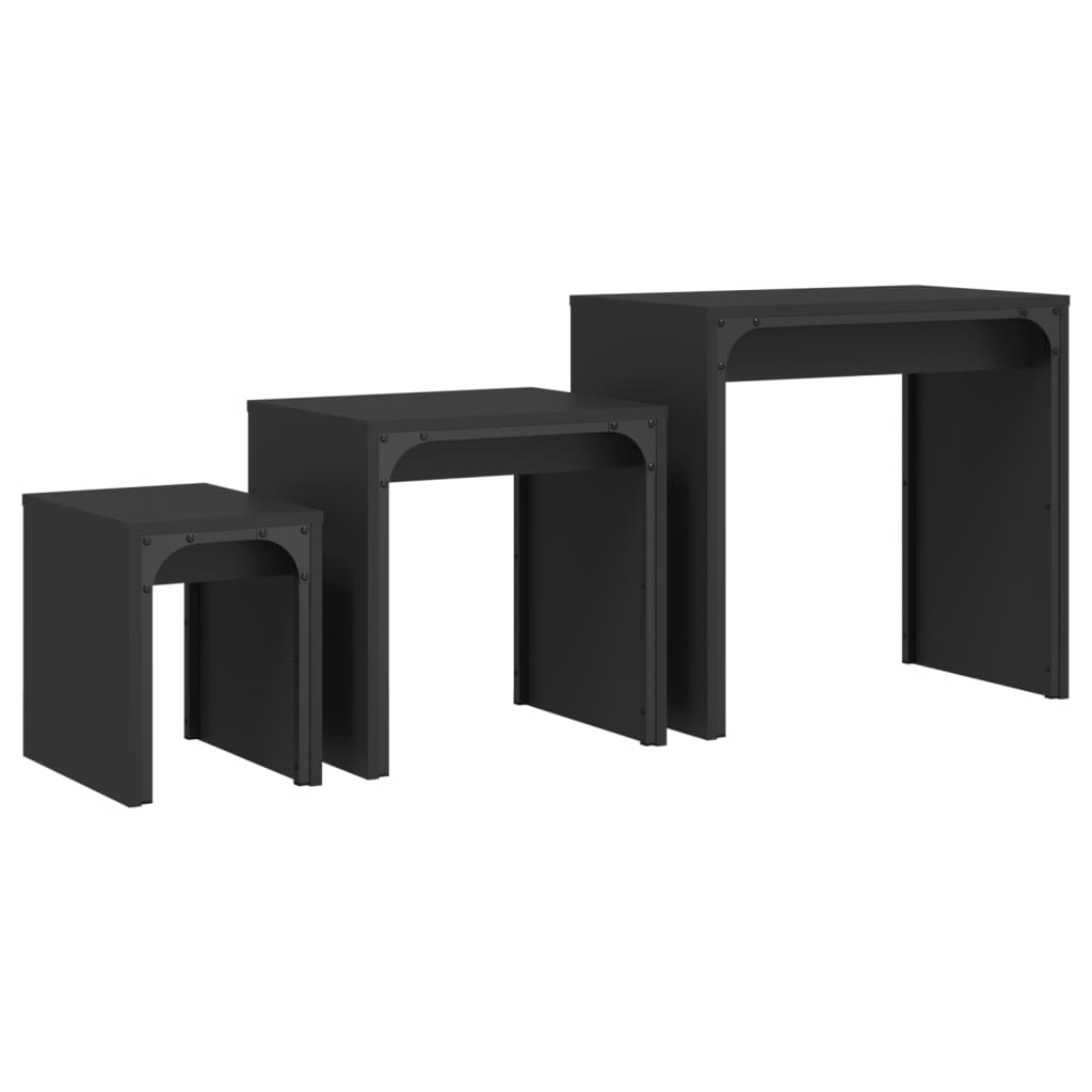 Tavolini Impilabili 3 pz Neri in Legno Multistrato | homemem39