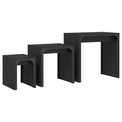 Tavolini Impilabili 3 pz Neri in Legno Multistrato | homemem39