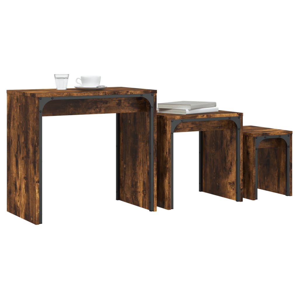 Tavolini Impilabili 3 pz Rovere Fumo in Legno Multistrato | homemem39