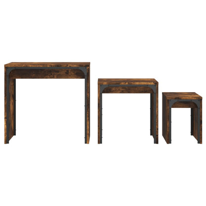 Tavolini Impilabili 3 pz Rovere Fumo in Legno Multistrato | homemem39