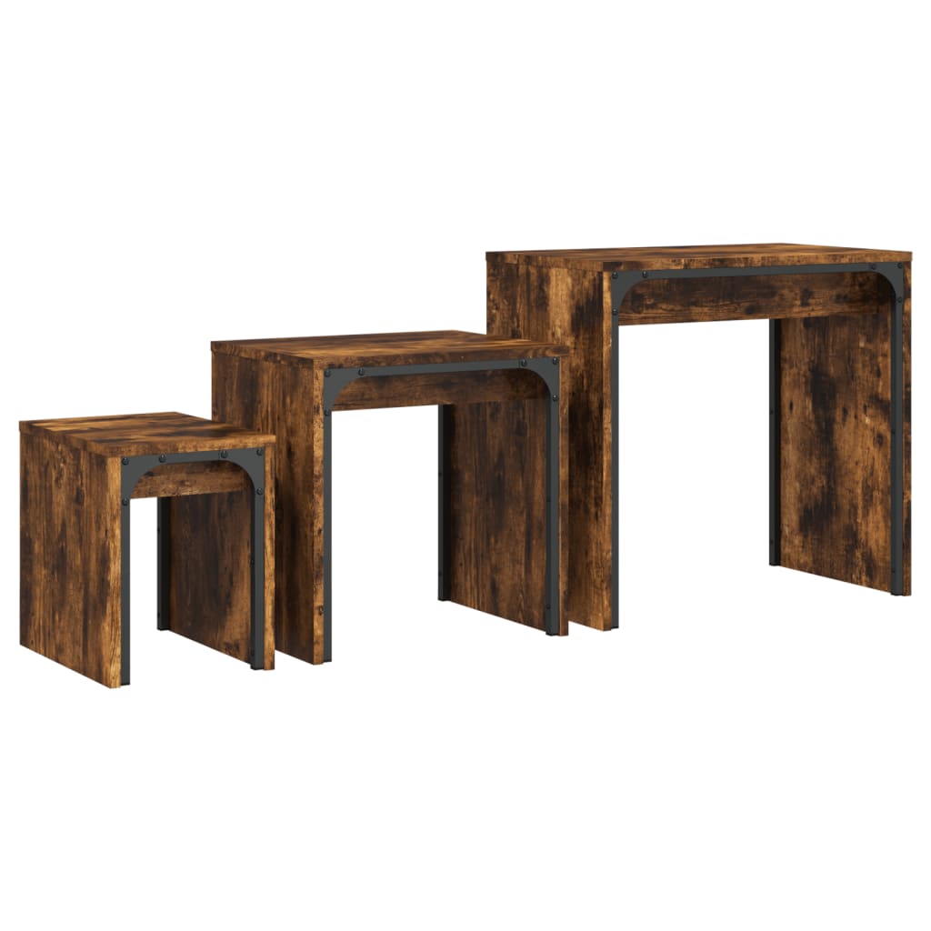 Tavolini Impilabili 3 pz Rovere Fumo in Legno Multistrato | homemem39