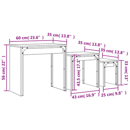 Tavolini Impilabili 3 pz Rovere Fumo in Legno Multistrato | homemem39