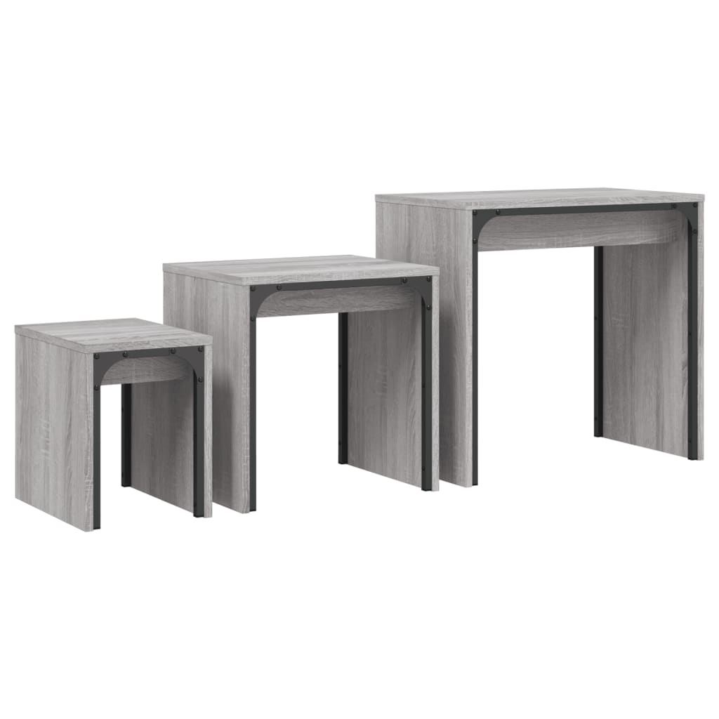 Tavolini Salotto Impilabili 3pz Grigio Sonoma Legno Multistrato | homemem39