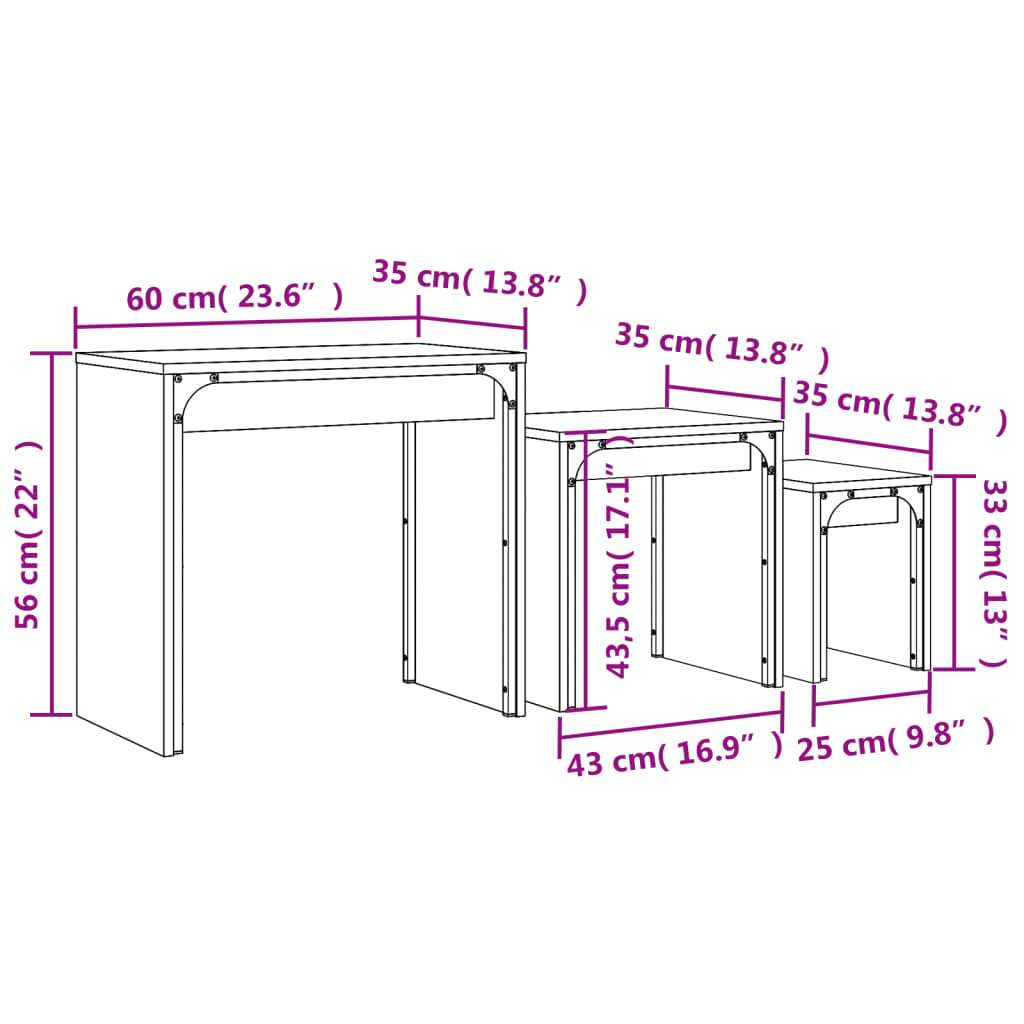 Tavolini Salotto Impilabili 3pz Grigio Sonoma Legno Multistrato | homemem39