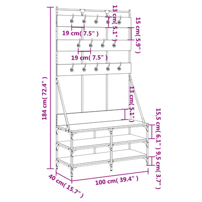 Appendiabiti con Porta Scarpe Rovere Fumo 100x40x184 cm - homemem39