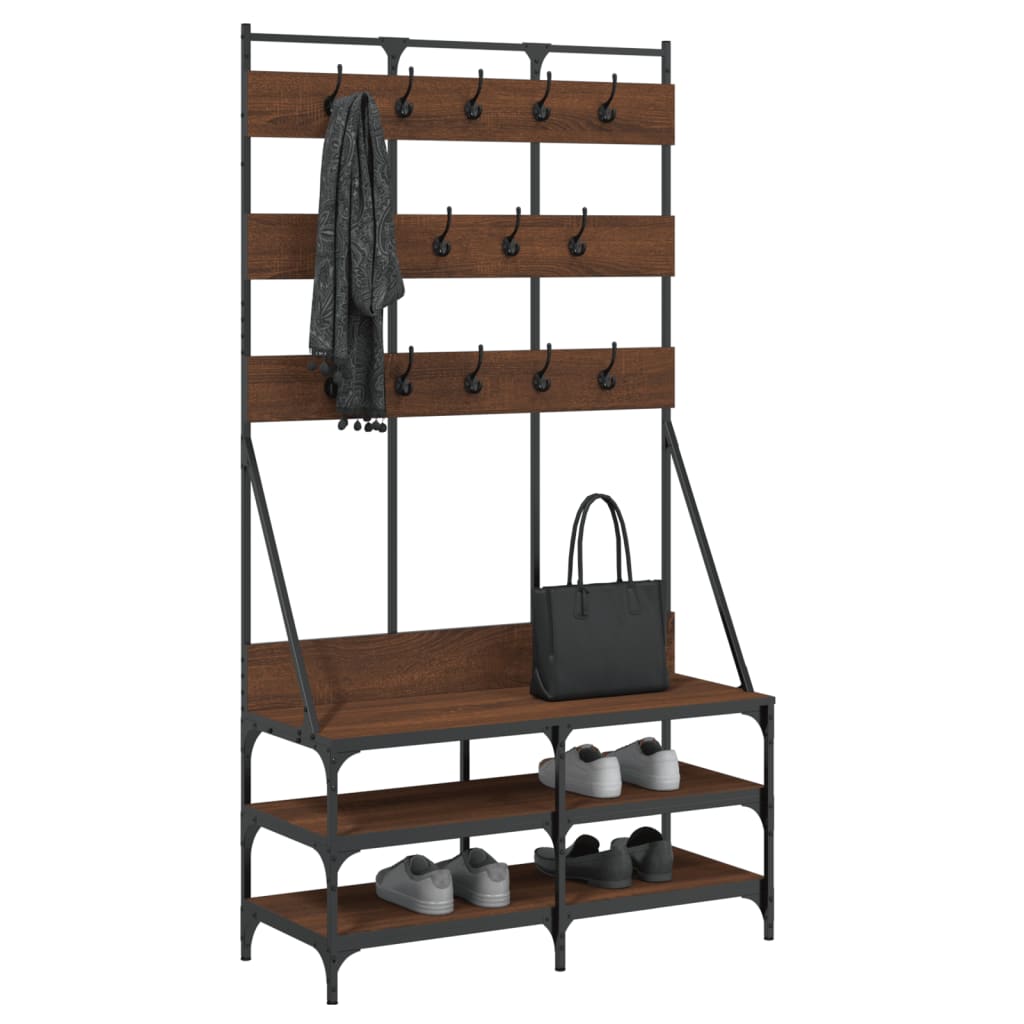 Appendiabiti con Porta Scarpe Rovere Marrone 100x40x184 cm | homemem39