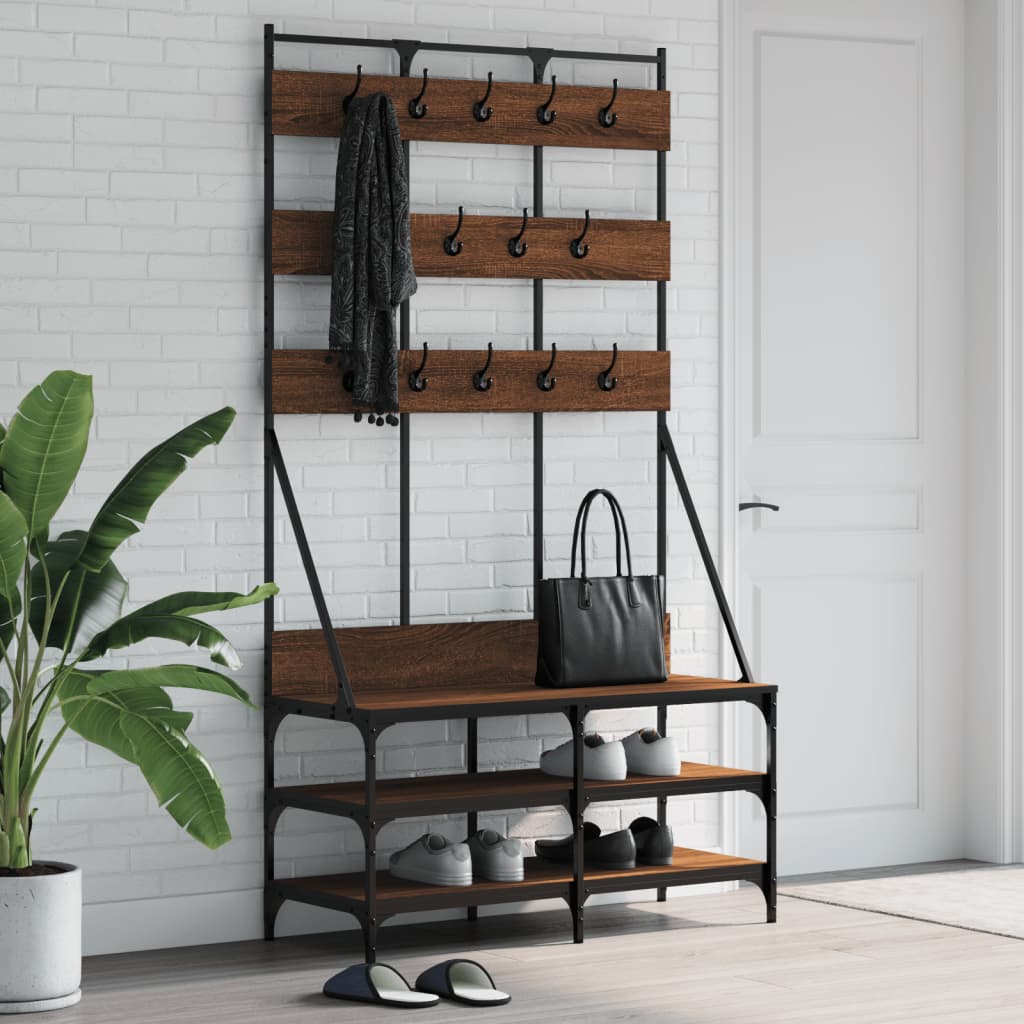Appendiabiti con Porta Scarpe Rovere Marrone 100x40x184 cm | homemem39