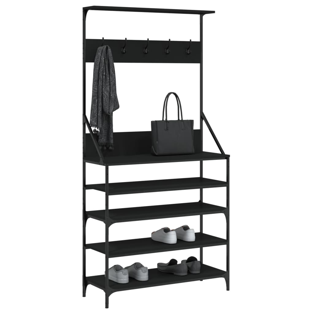 Appendiabiti con Porta Scarpe Nero 90x34x184 cm - homemem39