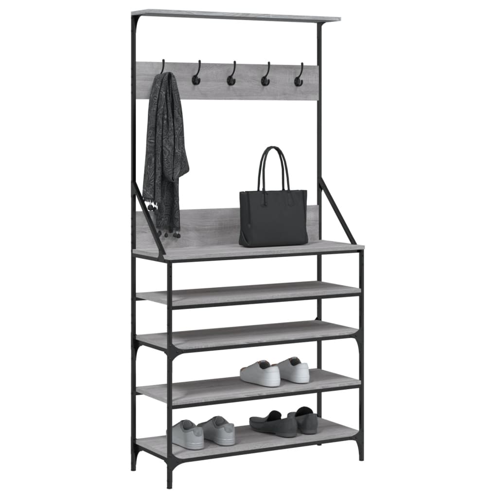 Appendiabiti con Porta Scarpe Grigio Sonoma 90x34x184 cm - homemem39