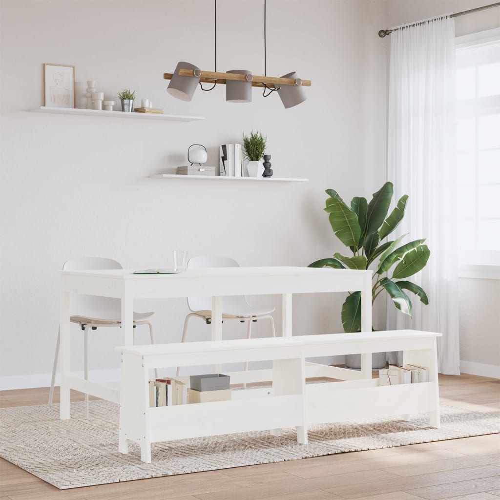 Panca da Ingresso Bianca 160x28x45 cm in Legno Massello di Pino | homemem39