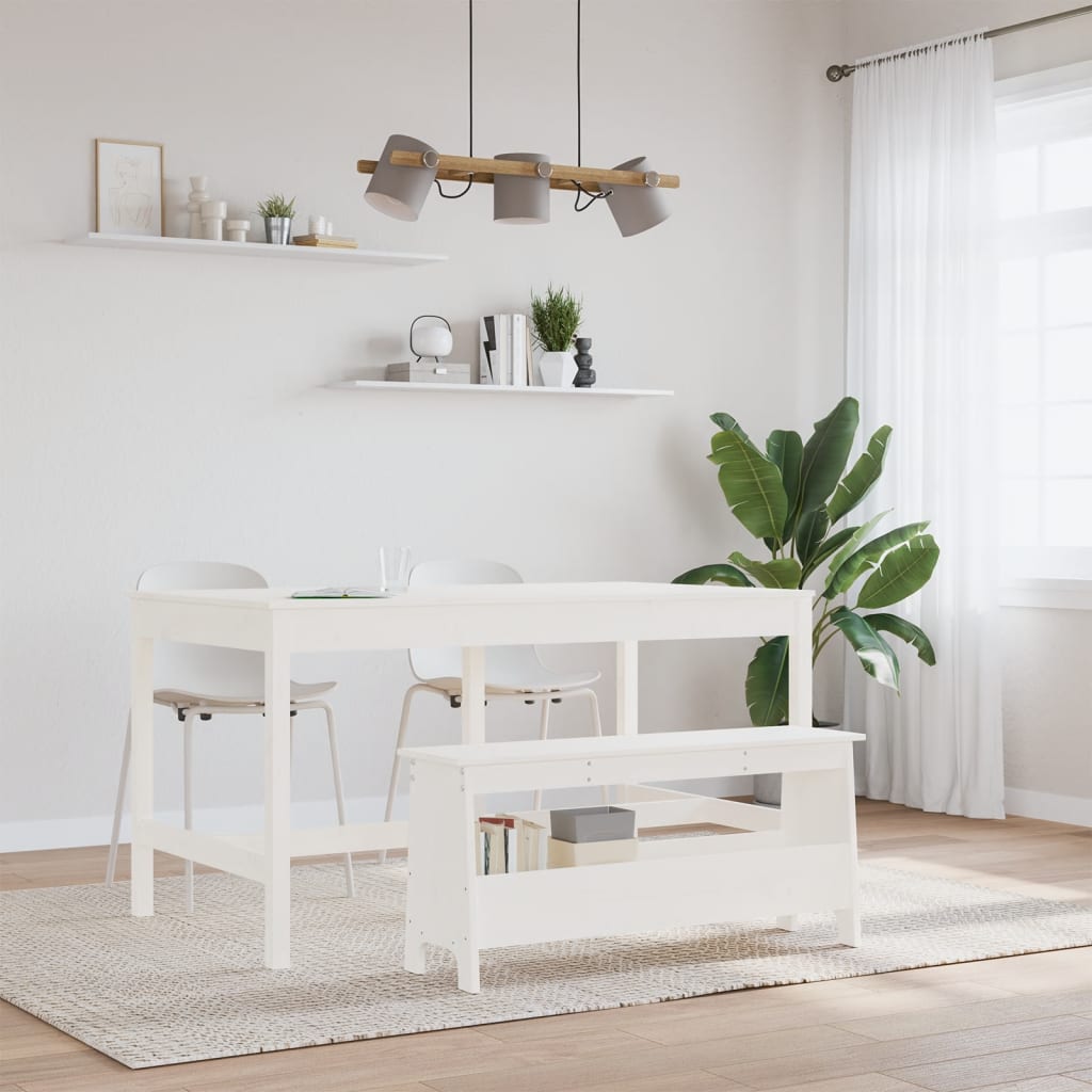 Panca da ingresso bianca 100x28x45 cm in legno massello di pino | homemem39