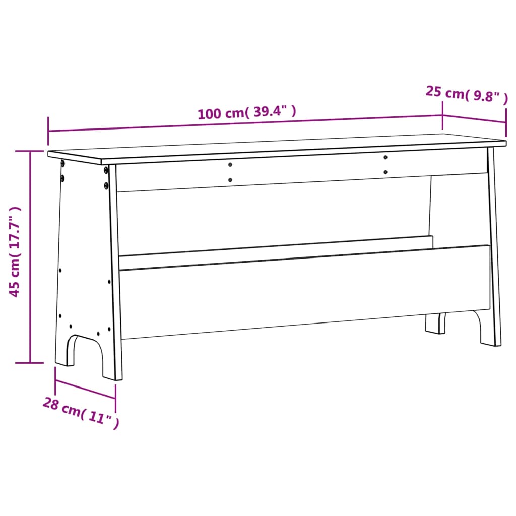 Panca da ingresso bianca 100x28x45 cm in legno massello di pino | homemem39