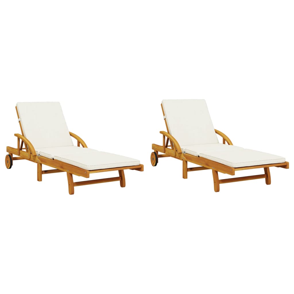 Sunbeds 2 pcs with Cushions 200x68x83 cm Solid Acacia Wood