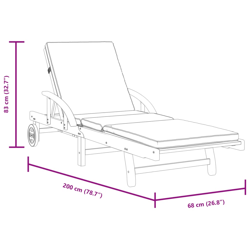 Sunbeds 2 pcs with Cushions 200x68x83 cm Solid Acacia Wood